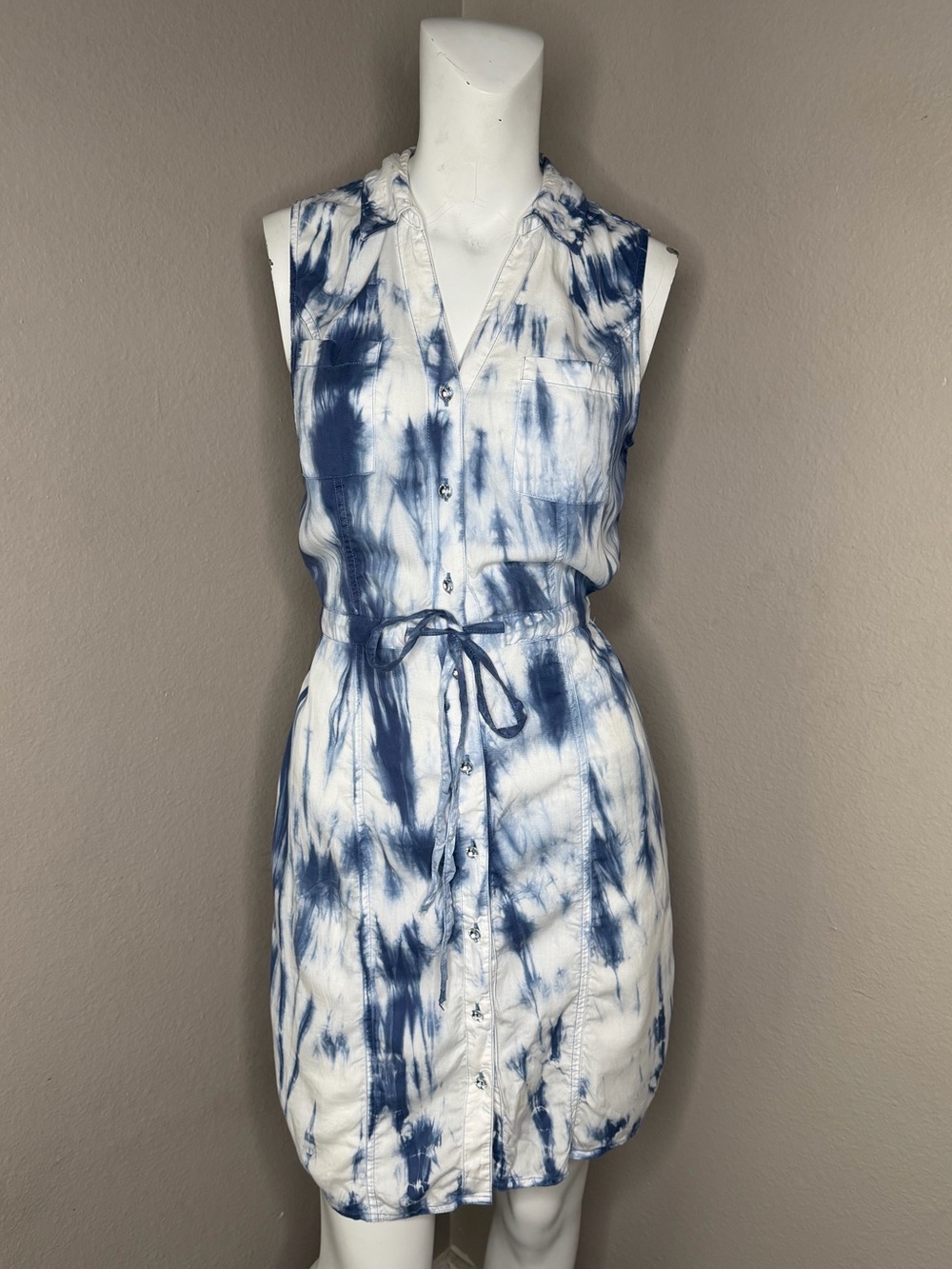 INC International Concepts Blue & White Tie-Dye Shirt Dress
